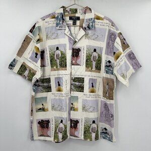 Forever 21 Men Graphic Collage Short Sleeve Button-Up Shirt Size XL